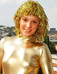 Shiny gold outfit on teen