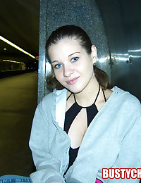 Busty Christy - Young teen honey flashes her boobies in the subway