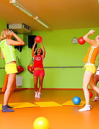 Four sporty workout girls