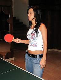 Hailey Hardcore - Young seductress playing pink pong in tight jeans