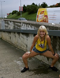 Young hot blonde having sex in public places