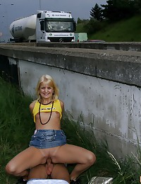 Young hot blonde having sex in public places