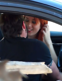 Teen girl rides cock in car